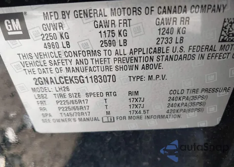 2016 Chevrolet Equinox Lt z USA, uszkodzony, nr VIN 2GNALCEK5G1183070